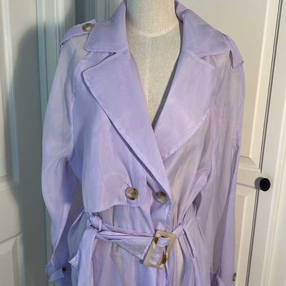 Anthropologie DOLAN Sheer Tulle Trench Coat NEW size LARGE Lavender - Picture 5 of 10